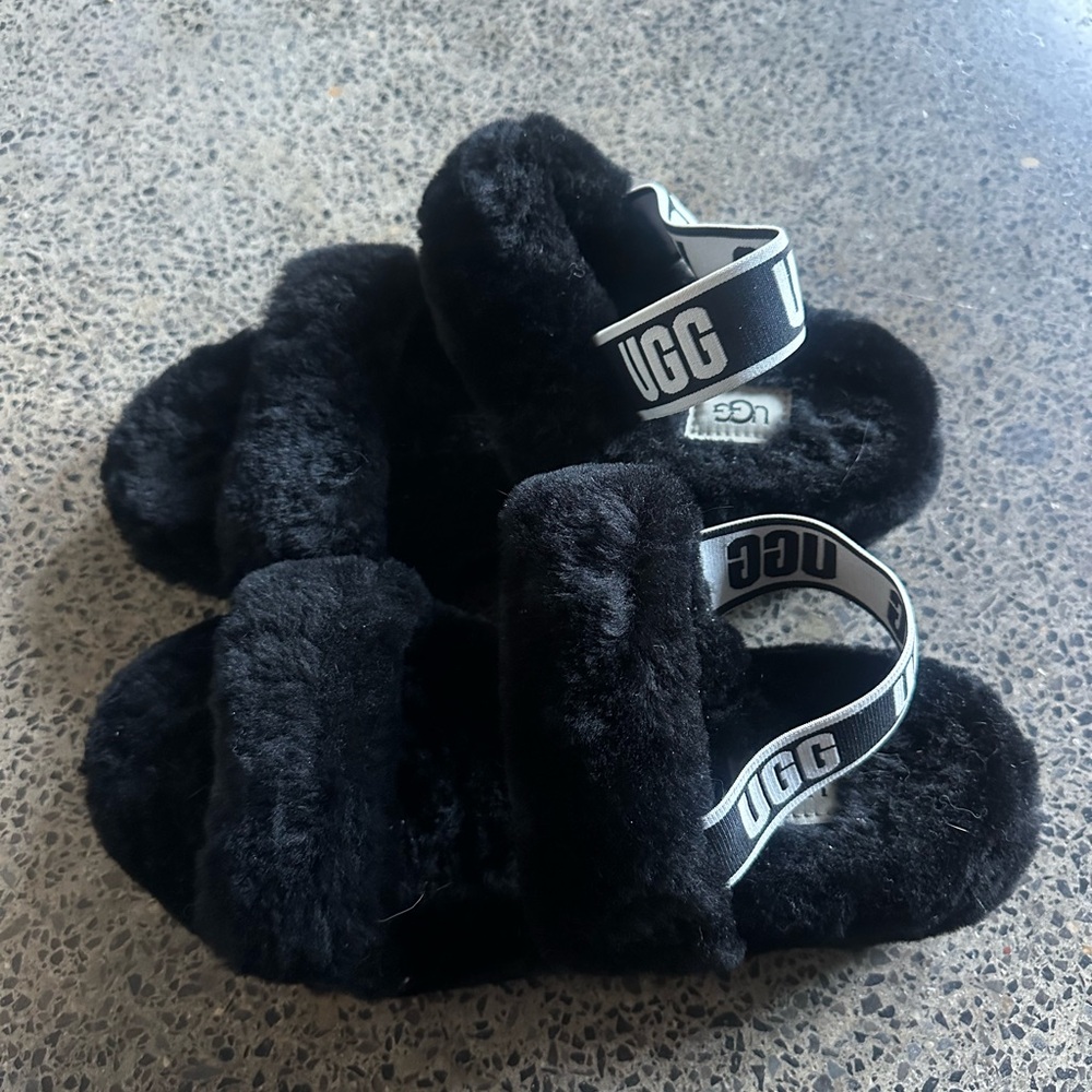 UGG Oh Yeah Black Fluffy Slippers